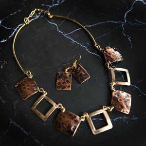 Copper and Brass Necklace and Earrings Artisan Made Handcrafted